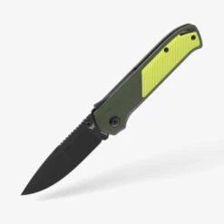 Flytanium Arcade Folding Knife Olive Drab Aluminum Handle S35VN Drop Point Plain Black Blade FLY-1254