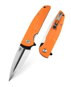 Bestech Fin Folding Knife Orange G10 Handle 14C28N Plain Edge Satin/Black Finish BG34B-2