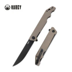 Kubey Pylades Liner Lock Folding Knife Tan G10 Handle AUS-10 Plain Edge Blackwash Finish KU253C