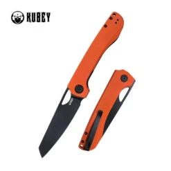 Kubey Elang Liner Lock Folding Knife Orange G10 Handle AUS-10 Sheepsfoot Plain Edge Blackwash Finish KU365A