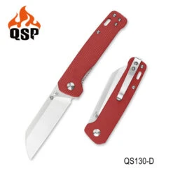 QSP Penguin Folding Knife Red Linen Micarta Handle D2 Plain Edge 2 Tone Satin Finish QS130-D
