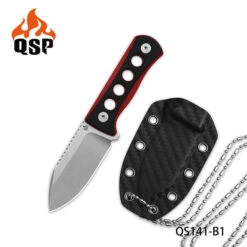 QSP Canary Fixed Blade Knife Black/Red G10 Handle 14C28N Plain Edge Stonewash Finish QS141-B1