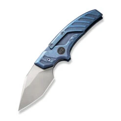 WE Typhoeus Folding Knife Blue Titanium Handle 20CV Dagger Plain Edge Silver Bead Blast Finish WE21036B-3