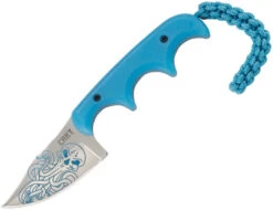 CRKT Minimalist Bowie Cthulhu Fixed Blade Knife Blue Finger Grooved Thermoplastic Handle Plain Edge Satin Finish 2387O