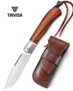 Trivisa Fixed Blade Knife Ironwood/Titanium Handle M390 Plain Edge Satin Finish Aquarius-01