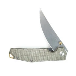 Giant Mouse Knives ACE Clyde Folding Knife Green Canvas Micarta Handle 20CV Plain Edge Brass Backspacer/Thumb Stud Tumbled Finish -Cold Steel Zone CLD 4 69391.1695774897