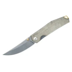 Giant Mouse Knives ACE Clyde Folding Knife Green Canvas Micarta Handle 20CV Plain Edge Brass Backspacer/Thumb Stud Tumbled Finish