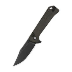 (Warped Blade) Open Box/Returned QSP Grebe Button Lock Folding Knife Black Micarta Handle 14C28N Clip Point Plain Black Blade QS147A-2