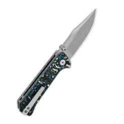 QSP Grebe Button Lock Folding Knife Black/Blue/White Carbon Fiber Handle S35VN Clip Point Plain Edge QS147-H1 -Cold Steel Zone QS147 H1 3 30777.1691169572