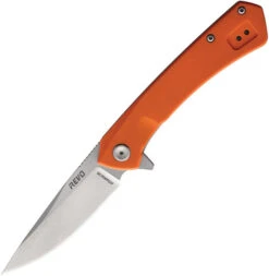 Revo Warden V2 Flipper Folding Knife Orange G10 Handle 9Cr18MoV Drop Point Plain Edge Stonewash Finish
